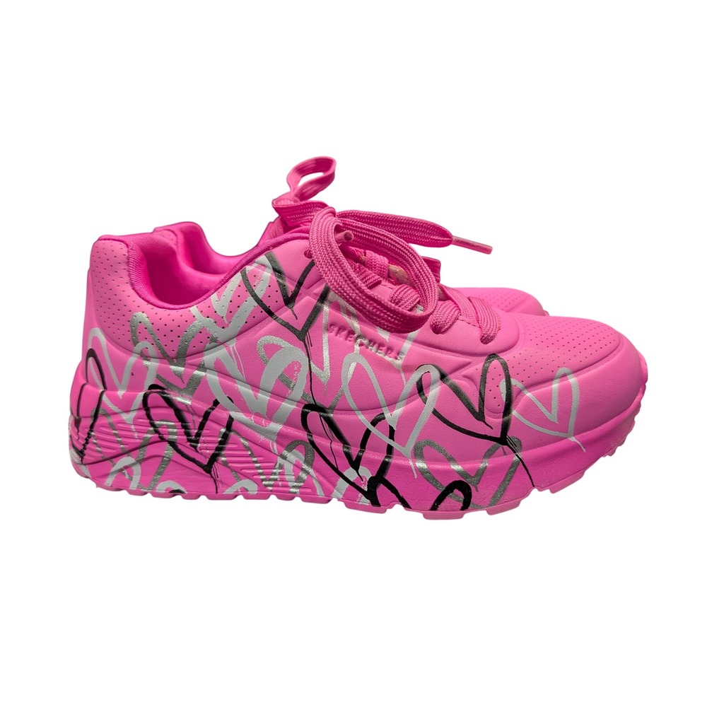 Skechers JGoldcrown Uno Lite Lovely Luv Pink Heart Sneakers Kids Shoes